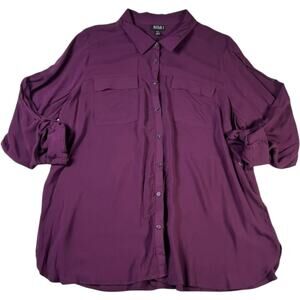 a.n.a A New Approach Blouse Womens PXXL Petite Purple Button Front Rayon Top